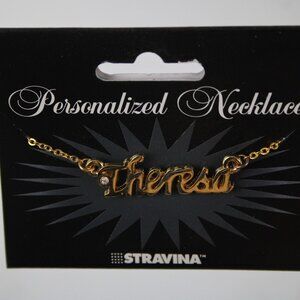 THERESA Name Goldtone Rhinestone Accent 14.5" w 4.5" Multi Ring Ext Necklace